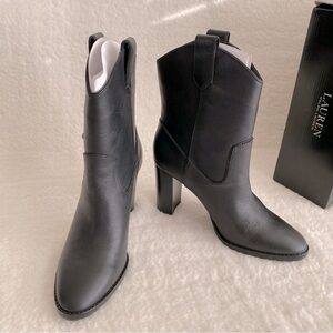 Lauren Ralph Lauren Women's Micah Studded Pull-On Boots, Black Leather, Size 8.5